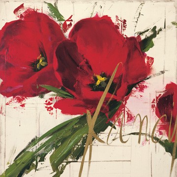 Antonio Massa, Fancy Tulips (Tulpen, Blüten, Blumen, modern, Malerei, Treppenhaus, Wohnzimmer, rot)