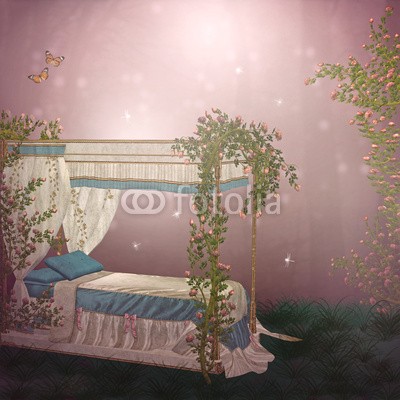 Ancello, a bed of roses (bett, rose, rose, garten, abstrakt, kunst, kunstvoll, hintergrund, brücke, classic, wolken, wolken, dunkel, dunkelheit, digitales, traum, traum, verträumt, effekt, fairy, märchen, phantastisch, fantasy, nebel, glühen, leaf, ausreisen, beleuchtun)