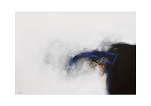 Andr SPRUMONT, Dans l'espace II, 2008 (Abstrakt, Malerei, abstrakte Malerei, abstrakte Formen, verschwommen, unscharf, verwischt, Schlieren, modern, Wohnzimmer, Büro, weiß/schwarz/blau)