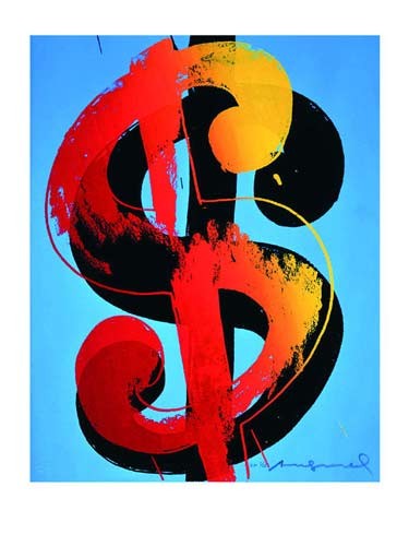Andy Warhol, $ (blue) (Klassische Moderne, Amerikanische Kunst, Pop Art, Zeichen, Geld, Währung, Dollar, Wohnzimmer, Büro, bunt)