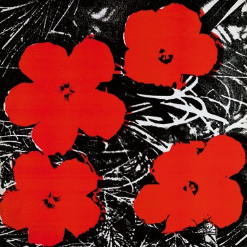 Andy Warhol, Flowers (Red), 1964 (Klassische Moderne, Amerikanische Kunst, Pop Art, Pflanzen, Blumen, Blüten, Wohnzimmer, Business, Arztpraxis, Büro, schwarz / rot)