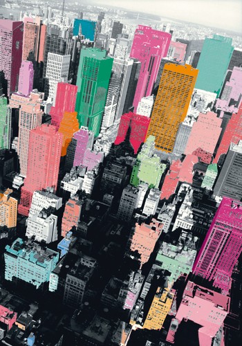 Anne Valverde, Empire XXL (Fotokunst, Städte, Metropole, New York, Skyline, Wolkenkratzer, Hochhäuser, Luftbild,  Modern, Büro, Wohnzimmer, Jugendzimmer, bunt, schwarz/weiß)