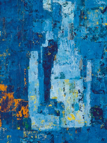 Anne Vilsboll, The River taught Me to Listen (Wunschgröße, Abstrakte Malerei, Farbfelder, Büro, Business, Wohnzimmer, Modern, blau)