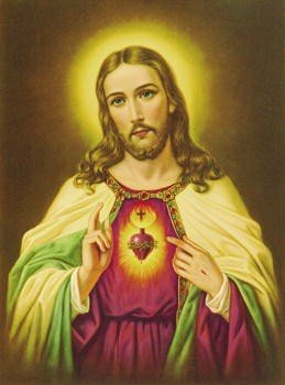 Anonym, Untitled (Malerei, Jesus, Christus, Herzjesu,  Heiligen Schein, Nostalgie, religiös, Christlich, spirituell, Wohnzimmer, Schlafzimmer,  bunt)