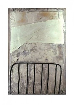 Antonio TAPIES, Grand blanc  la cage, 1965 (Modern, klassische Moderne, Abstrakte Malerei, Farbflächen, Gitter, Gitterstäbe, Käfig, Wohnzimmer, Büro, Business,  grau)