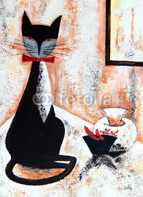 arsdigital, Chat noire (malerei, katze, kunst, bilder, abbildung, malen, malerei, malen, linie, stilleben, hintergrund, acryl, modern, silhouette, contour, linie, linie, hübsch, kunstvoll, textur, schir)