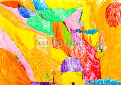 arsdigital, Grandmas house (kunst, hintergrund, zeichnung, malerei, kind, haus, nachbarschaft, abstrakt, vale, naiv, bunt, landschaft, malen, papier, zeichnen, phantasie, naiv, malen, formular, baum, blume, wolken, wetter, sommer, berg, berg, lini)