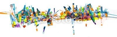 arsdigital, Abstract city skyline painting (abstrakt, architektur, bilder, gestaltet, malerei, abbildung, hintergrund, weiß, gelb, blau, orange, rot, modern, malerei, malen, stadt, gebäude, linie, skyline, konstruktion, element, erscheinung, geometrisch, geometrie, öl, gemälde, kunst, male)