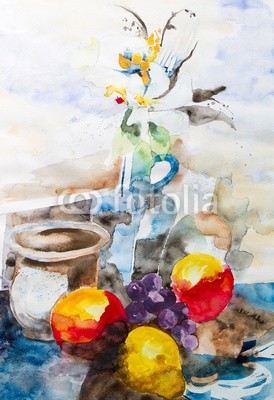 arsdigital, Stillleben Auarell (wasserfarben, malerei, bilder, malerei, stilleben, blume, natur, obst, vase, wasserfarben, kunst, malen, abstrakt, gestaltet, papier, phantasie, reproduktion, spannun)