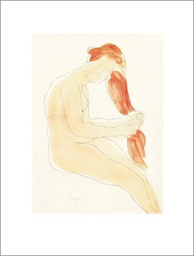 Auguste Rodin, Le jardin des supplices (Büttenpapier) (Im Garten der Qualen, Akt, sitzende Frau, nackt, Zeichnung, Studie,  Klassische Moderne, Aquarell,  People & Eros, Treppenhaus, Wohnzimmer, Schlafzimmer, blass/bunt)