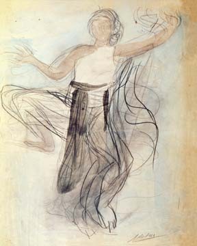 Auguste Rodin, Danseuse cambodgienne de face (Tänzerin, Zeichnung, Studie, Bewegung, Klassische Moderne, Aquarell,  People & Eros, Treppenhaus, Wohnzimmer, Wunschgröße, blass/bunt)