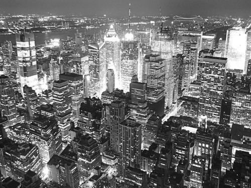 Aurélien Terrible, Overlooking Times Square (Wunschgröße,Fotokunst, New York, Städte, Metropole, Skyline, Luftaufnahme, Time Square, Architektur, Nachtszene, Beleuchtung, Wohnzimmer, Büro, Jugendzimmer, schwarz / weiß)