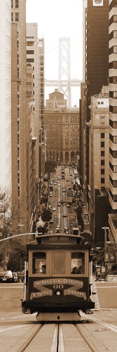 Aurélien Terrible, SF Cable Car (Wunschgröße, Fotografie, Städte, Metropole, San Francisco, Amerika, Straßenbahn, Verkehrsmittel, Gefälle, Cable Car, Wohnzimmer, Treppenhaus, sepia)