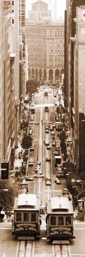 Aurélien Terrible, Two Cable Cars (Wunschgröße, Fotografie, Städte, Metropole, San Francisco, Amerika, Straßenbahn, Verkehrsmittel, Gefälle, Cable Car, Wohnzimmer, Treppenhaus, sepia)