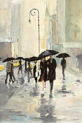 Avery Tillmon, City in the Rain (Wunschgröße, Malerei, Städte, New York, Spaziergänger, Regen, Regenschirme, Amerika, USA, Empire State Building, Wolkenkratzer, gelbe Taxis, Straße, Architektur, Nostalgie, Wahrzeichen, Symbol, Flur, Treppenhaus, Wohnzimmer, bunt)