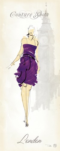 Avery Tillmon, Fashion Lady III (Wunschgröße, Zeichnung, Mode, London, Großbritannien, Fashion Model, Kleid, Frau, Big Ben, Uhrturm, Modesalon, Wohnzimmer, Schlafzimmer, Boutique, bunt)
