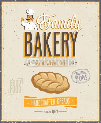avian, Vintage Bakery Poster. Vector illustration. (posters, konzept, retro, hintergrund, reklame, dekoration, kaffee, nachspeise, inserieren, vektor, vorlage, grafik, deko, backen, typographie, karte, traditionell, label, abstrakt, emblem, kreativ, abbildung, flyer, feeds, lecker, platz, dekorati)