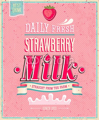 avian, Vintage Strawberry Milk poster. Vector illustration. (bio, web, kühe, kunst, post, milch, zeichen, bauernhof, karte, best, icon, rosa, text, milchig, deko, label, flyer, platz, retro, stil, frisch, vektor, emblem, entwerfen, posters, schleife, natürlich, organisch, konzept, grafik, gesund, jahrgang, vorlag)