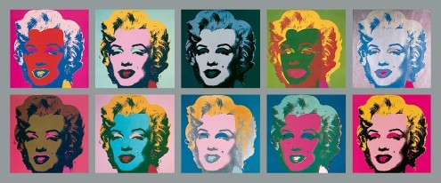 Andy Warhol, Ten Marilyns, 1967 (Klassische Moderne, Marilyn Monroe, Amerikanische Kunst, Pop Art, Portrait, People & Eros, Persönlichkeiten, Reihe, Schauspielerin, Sängerin,  Wohnzimmer,  Büro, bunt)