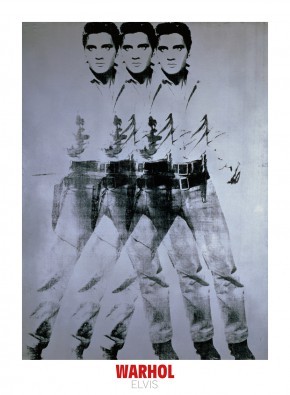 Andy Warhol, Elvis,1963 Triple (Elvis Presley, Westernheld, Waffe, Colt, Filmszene, Schauspieler, Pop Art, Portrait, People & Eros, Persönlichkeiten,  Wohnzimmer,  Klassische Moderne, Amerikanische Kunst,schwarz / weiß)