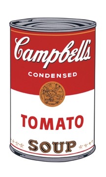Andy Warhol, Campbell's Soup I (Klassische Moderne, Amerikanische Kunst, Pop Art, Suppen, Dosen, Tomatensuppe, Wohnzimmer,  Gastronomie, Küche,Esszimmer, rot / weiß)