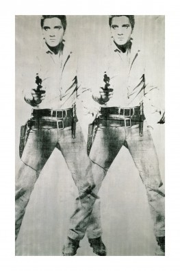 Andy Warhol, Elvis,1963 Double (Elvis Presley, Westernheld, Waffe, Colt, Filmszene, Schauspieler, Pop Art, Portrait, People & Eros, Persönlichkeiten,  Wohnzimmer,   Klassische Moderne, Amerikanische Kunst,schwarz / weiß)