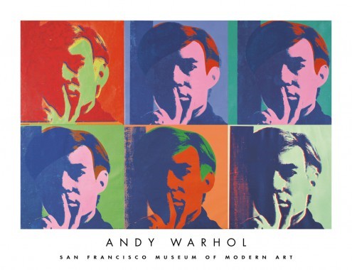 Andy Warhol, A Set of Six Self-Portraits (Klassische Moderne, Amerikanische Kunst, Pop Art, Portrait, People & Eros, Persönlichkeiten, Selbstportrait, Wohnzimmer, Business, Büro, bunt)