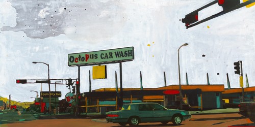 Ayline Olukman, Octopus Car Wash Miami (Wunschgröße, Fotokunst, Fotografie, Kult, Pop, Vintage, Gebäude, Autowäsche, Autowaschanlage, Wohnzimmer, bunt)