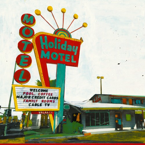 Ayline Olukman, Holiday Motel - Miami Highway (Wunschgröße, Kult, Pop, Vintage, Gebäude, Motel, Highway, modern, schrill, Jugendzimmer, Wohnzimmer, bunt)