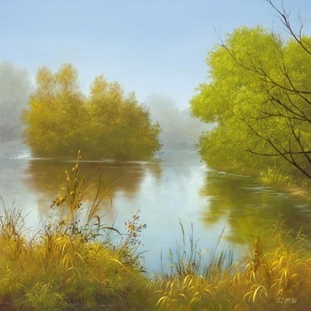 B. Smith, LAVISHNESS II (Landschaften, Bäume, Frühling, Fluss, Natur, Dunst, Nebel, Sommer, Idylle, Malerei, Wohnzimmer, Treppenhaus, bunt)