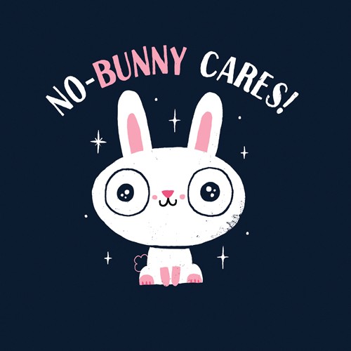 Michael Buxton, No Bunny Cares (Hase, Häschen, Grafik, Comic, Fantasy, Spruch, Wortspiel,  witzig, lustig, Jugendzimmer, Treppenhaus, Grafik, Wunschgröße, bunt)