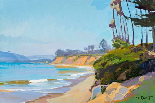 Marcia Burtt, Midday (Strand, Meer, Meeresbrise, Klippen, Palmen, Urlaub, moderne Malerei, Wunschgröße, Wohnzimmer)