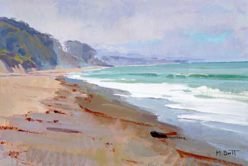 Marcia Burtt, Pearly Morning (Strand, Meer, Wellen,  Meeresbrise, Klippen, Urlaub, moderne Malerei, Wunschgröße, Wohnzimmer)