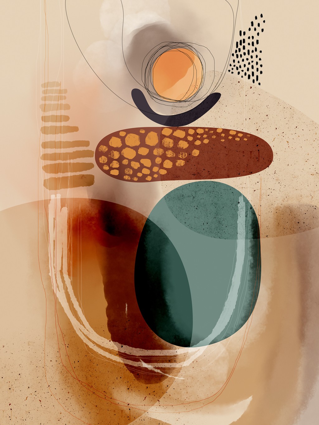 Ishita Banerjee, Dunes (Moderne Malerei, abstrakt, Formen, amporphe Formen, Linien, Muster, Wunschgröße, Wohnzimmer, Treppenhaus)