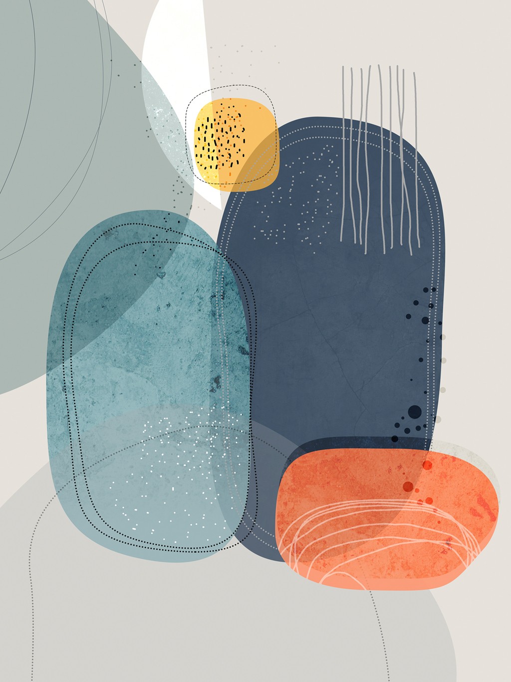 Ishita Banerjee, Rock Faces (Moderne Malerei, abstrakt, Formen, amporphe Formen, Linien, Muster, Wunschgröße, Wohnzimmer, Treppenhaus)