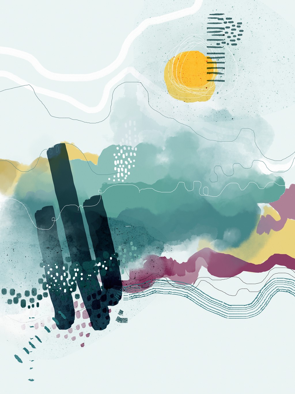 Ishita Banerjee, Seafoam (Moderne Malerei, abstrakt, Formen, Wellen, Röhren, Linien, Muster, Wunschgröße, Wohnzimmer, Treppenhaus)