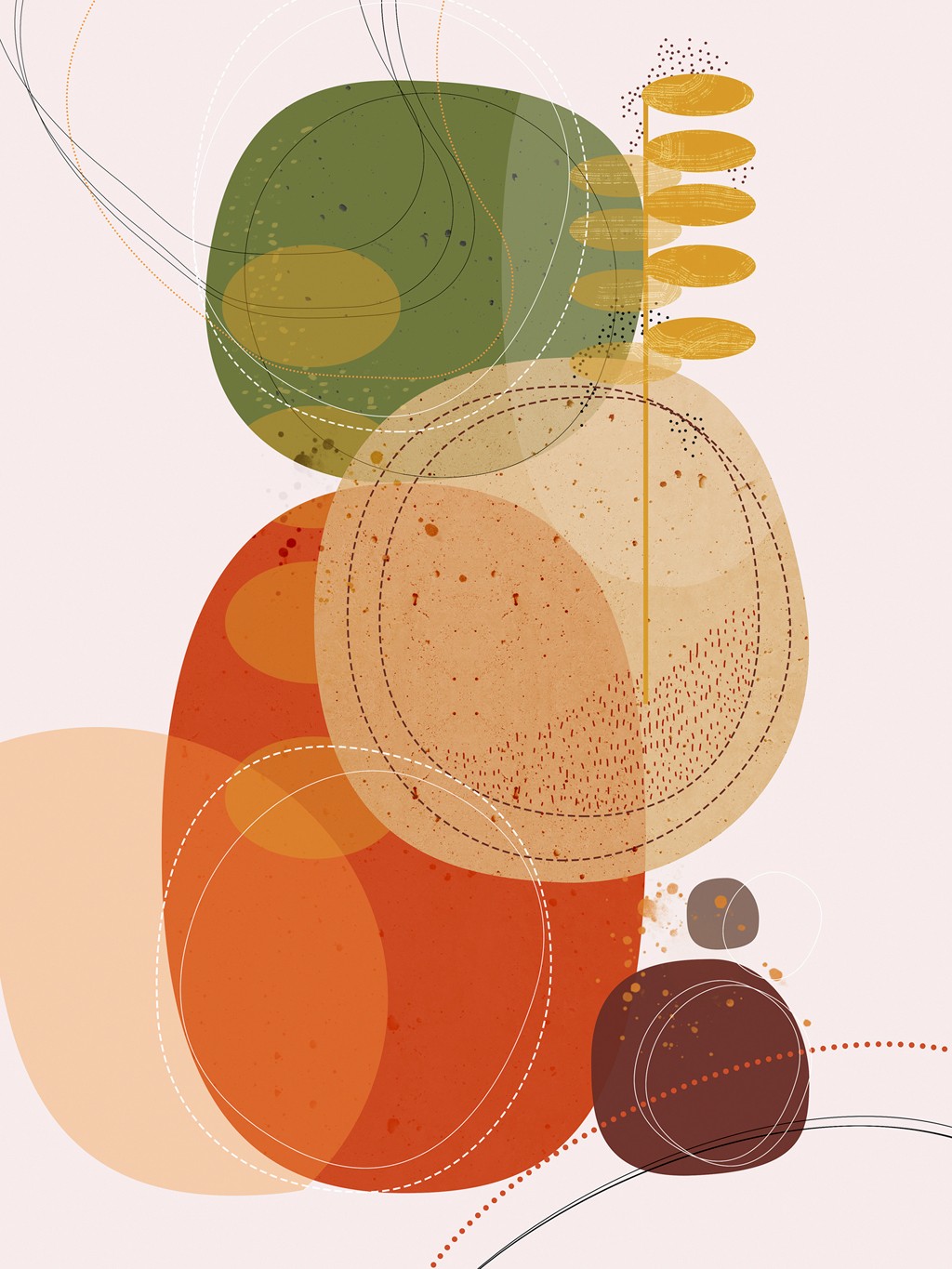 Ishita Banerjee, Autumn Sunset (Moderne Malerei, abstrakt, Formen, amporphe Formen, Linien, Muster, Wunschgröße, Wohnzimmer, Treppenhaus)