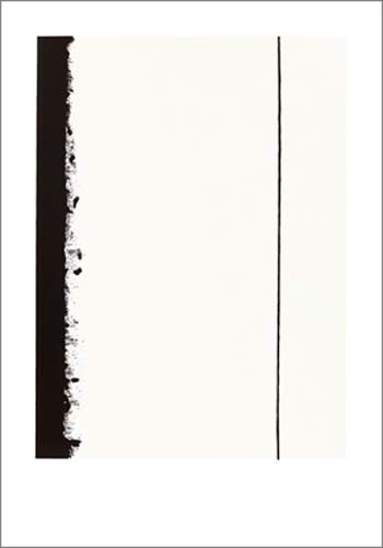 Barnett Newman, Fifth station, 1960 (Büttenpapier) (Farbfeldmalerei, schwarzer Balken, abstrakter Expressionismus, Kunst der Gegenwart & Moderne, Klassische Moderne, Wohnzimmer, Treppenhaus Büro, schwarz/weiß)