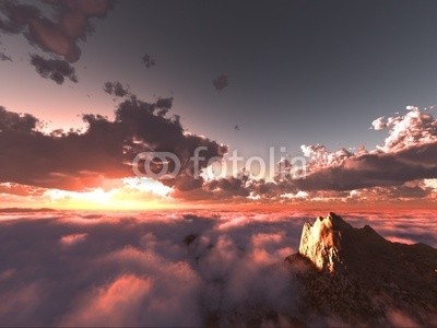 B@rmaley, beautiful view above clouds (Wunschgröße, Photografie, Fotografie, Fotokunst, Natur, Luftaufnahme, Wolken, Berge, Gipfel, Landschaftsfotografie, Sonne, Sonnenlicht, Sonnenstrahlen, Wohnzimmer, Wellness, rosa / grau)