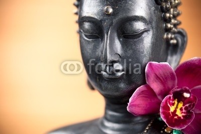 Beboy, Bouddha et fleur d'orchidÃ©e (buddhas, buddhas, schmÃ¶kern, zen, kurort, wohlbefinden, yoga, statuen, statuettes, skulptur, steine, gott, buddhismus, schlafraum, shogun, asien, lotus, china, indien, thai, thai, kult, religion, peace, pray, erwachsenwerden, gebet, meditation, gol)