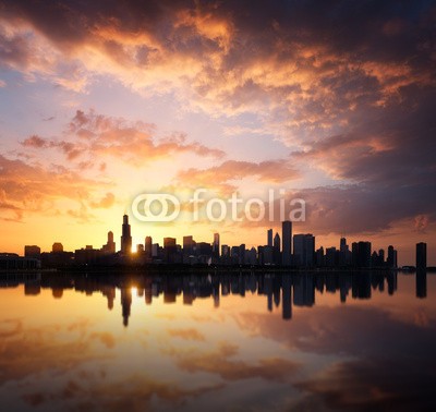 Beboy, Chicago skyline (chicago, illinois, usa, usa, usa, states, vereinigt, amerika, amerika, american, american, gebäude, gebäude, gebäude, turm, turm, horizont, see, besinnung, wasser, meer, ozean, sonnenuntergänge, schlafende katze, sonne, tagesanbruch, morgengeträn)