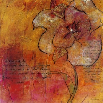 Jane Bellows, Scripted Bloom 2 (Blumen, Blüten, Zeitgenössisch, abstrakte Malerei, Zeichnung modern, Treppenhaus,  Wohnzimmer, gelb/orange)