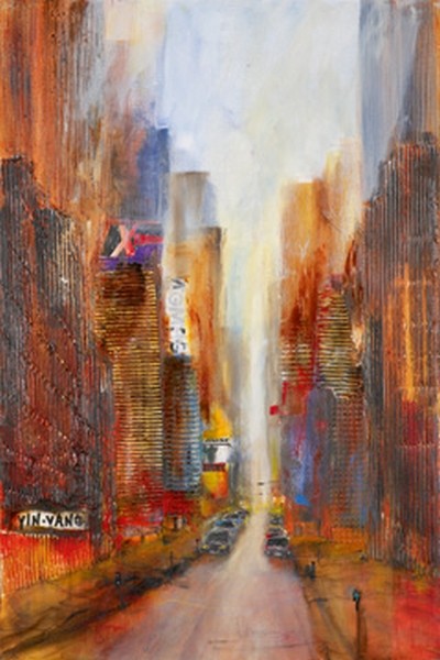 Bernd Klimmer, New York I (Stadt, Hochhäuser, Architektur, abstrahiert, Malerei, modern, Wohnzimmer, Büro, Business, Wunschgröße, gold/bunt)