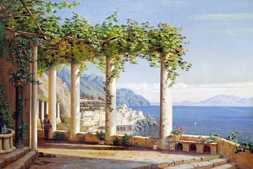 Carl Frederik Aagaard, Amalfi del Convento die Capuccini (Landschaften, Italien, Amalfiküste, Berge, Klassiker, Idylle, Kloster, Terrasse, Wohnzimmer, Treppenhaus, Wunschgröße, bunt)