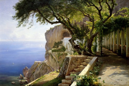 Carl Frederik Aagaard, Amalfi (Landschaften, Italien, Amalfiküste, Berge, Klassiker, Idylle, Klippen, Wohnzimmer, Treppenhaus, Wunschgröße, bunt)