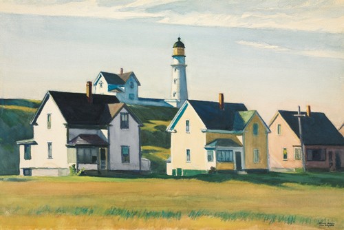 Edward Hopper, Lighthouse Village (also known as Cape E (American Scene, Malerei, Realismus, Gebäude und Architektur, Leuchtturm, Panorama, Häuser, Landschaft, Hügel, Einöde, Felsen, Menschenleere, Wohnzimmer, Wintergarten,Wunschgröße, bunt)