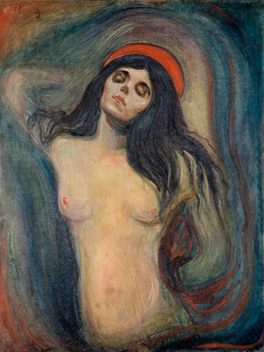 Edvard Munch, Madonna, 1894 (Frau, Aktmalerei, Erotik, Aureole, Klassiker, Expressionismus, Wohnzimmer, Schlafzimmer, Treppenhaus, Wunschgröße, bunt)