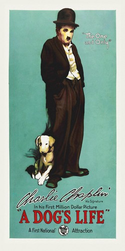 Hollywood Photo Archive, Chaplin, Charlie, A Dogs Life, 1918 (Komiker, Schauspieler,  Charlie Chaplin, Filmplakat, Hundeleben,  Nostalgie, Filmklassiker,  Wohnzimmer, Kino, Grafik, Wunschgröße, bunt)