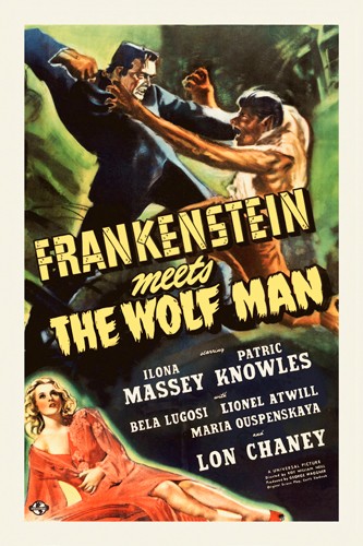 Hollywood Photo Archive, Frankenstein vs the Wolfman (Monster, Frankenstein, Bela Lugosi, Schauspieler, Persönlichkeiten, Filmplakat, Nostalgie,  Filmklassiker, Gruselfilm, Horror, Drama, Wohnzimmer, Kino, Grafik, Wunschgröße, bunt)