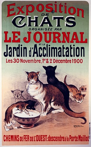 Roedel, Exposition De Chats (Katzen, Ausstellung, Tiere, Ausstellungsplakat, Plakatkunst, Jugendstil, Nostalgie, Treppenhaus, Wohnzimmer, Küche, Esszimmer, Bistro, Wunschgröße, bunt)
